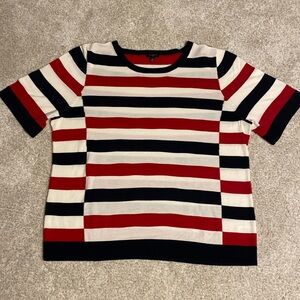 Talbots fine gauge red, white & blue striped short sleeved sweater. Size 2X.